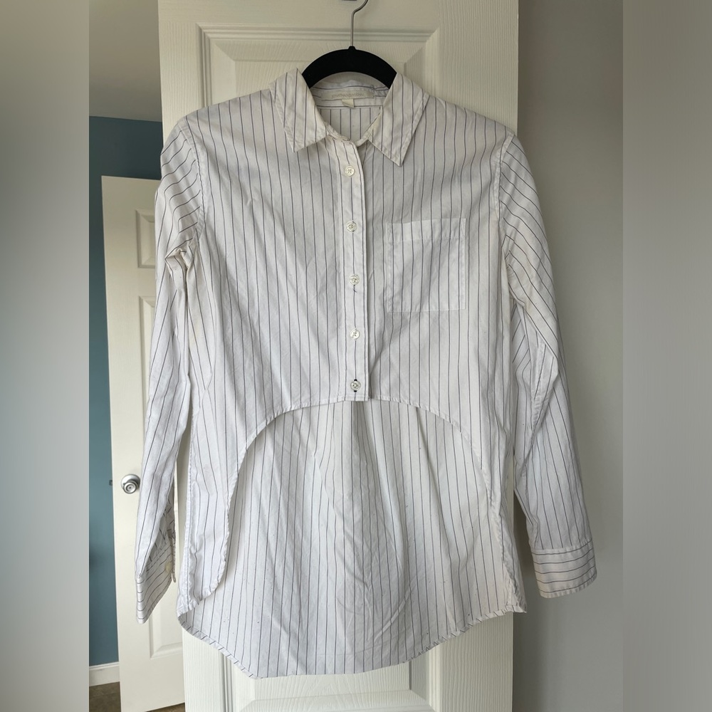 Jonathan Simkhai high low white pinstripe button down size S